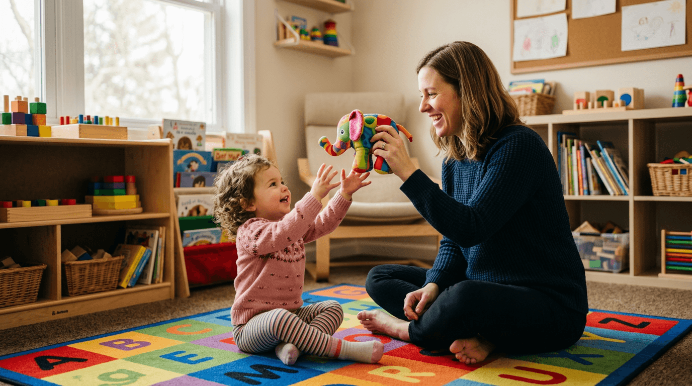 Toddler engaged in play-based language therapy for language delays at Front Range Speech in Greeley, CO